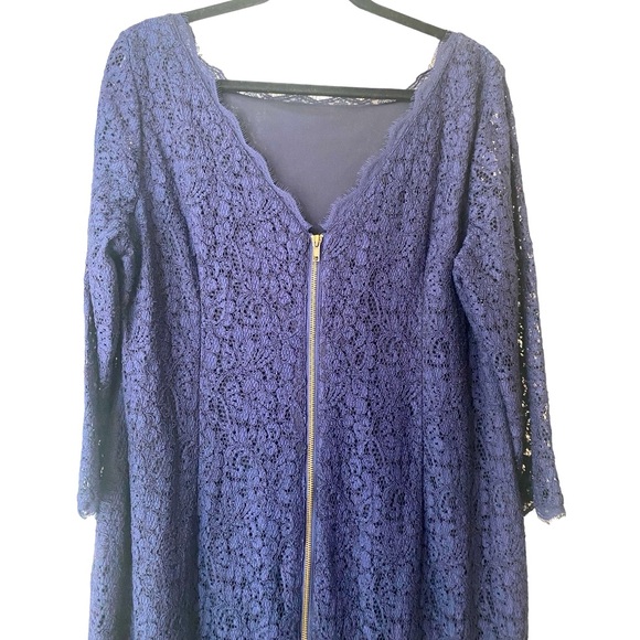 Adrianna Papell | Dress Lace 3/4 Sleeves Navy Blue Mother of the Bride- 16W - Picture 3 of 12